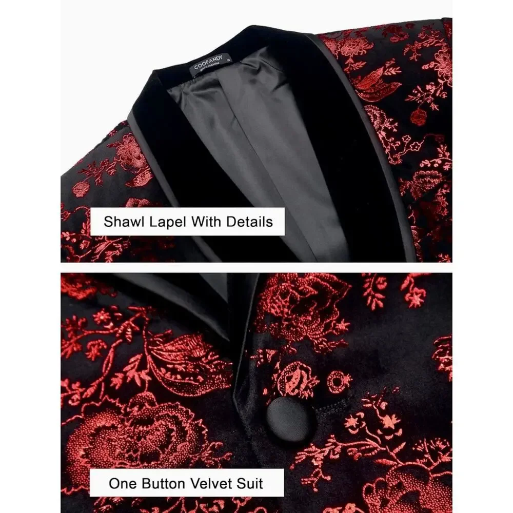 COOFANDY Men's Rose Blazer Suit Jacket Dinner Party Velvet Tuxedo Kentucky Derby